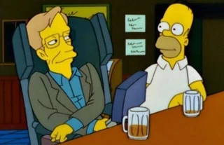 Stephen Hawking et Homer Simpson en pleine discussion cosmologique